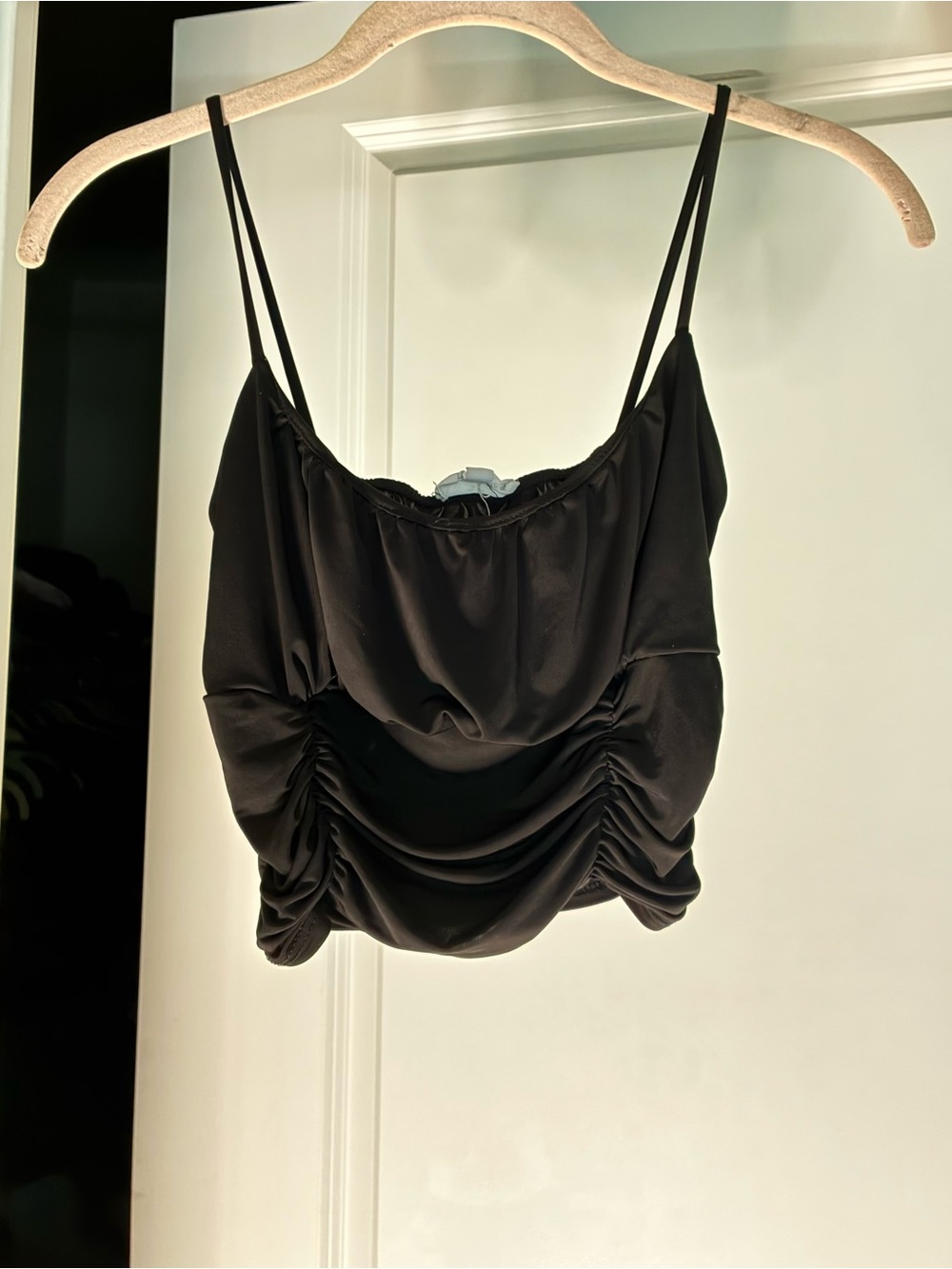 Black Ruched Satin Cami Top